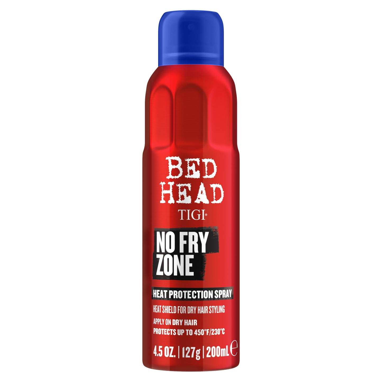 Bed Head TIGI No Fry Zone heat protection spray, red bottle with blue cap